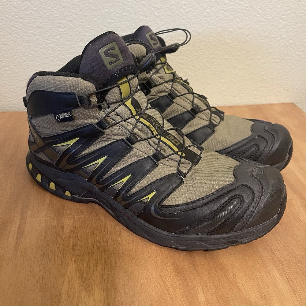 Salomon Hiking Boots XA Pro 3D Mid GTX Quicklace Cinch 145464 Green Yellow Sz 9